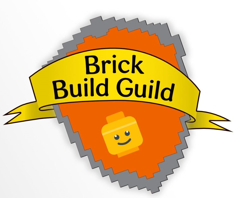 Brick Build Guild logo. A shield with Minifigure head.