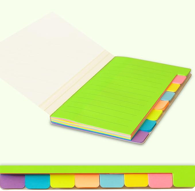 large lined sticky notes with tabs in a range of colours. 