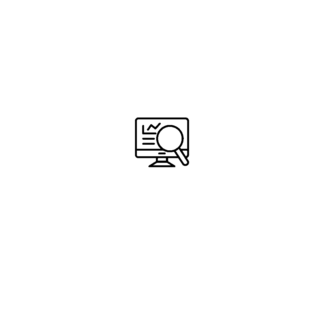 Icon of a computer screen with search and magnifying glass